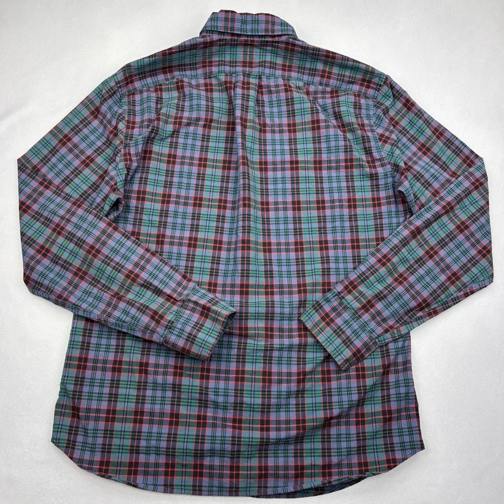 JCrew Secret Wash Shirt Mens Medium Slim Purple Green Red Plaid Button Down M